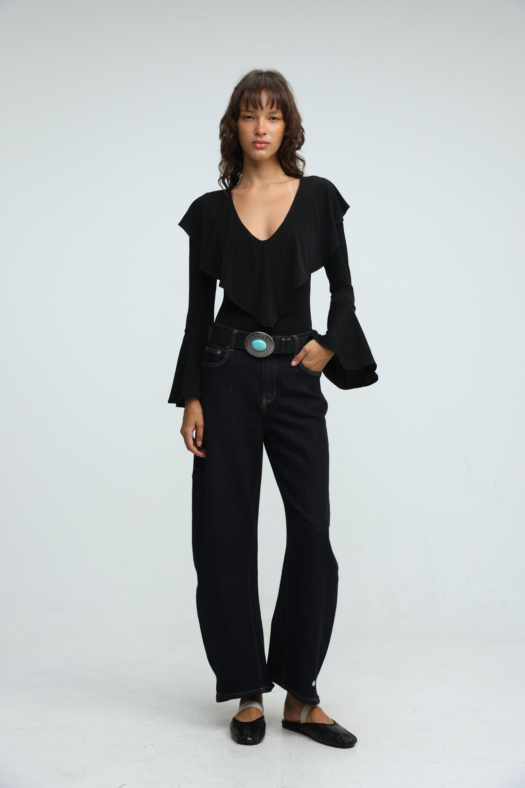 Overlap Black Bodysuit