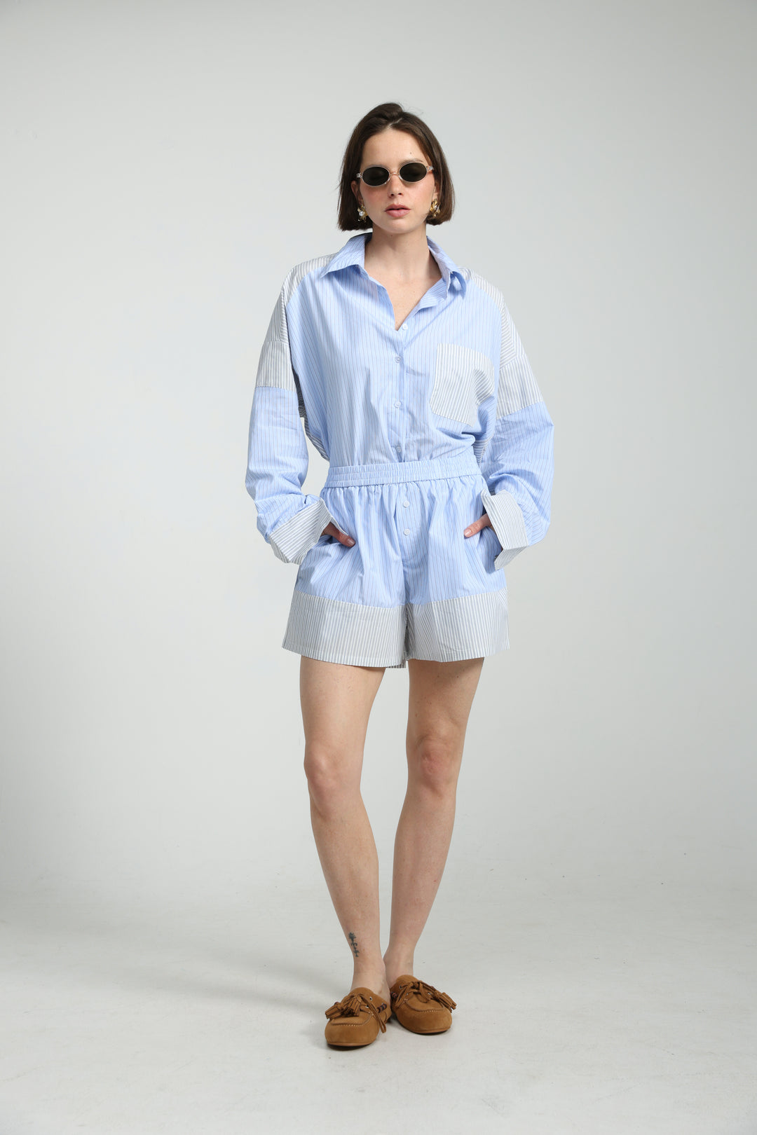 Mixed Stripe Light Blue Shorts