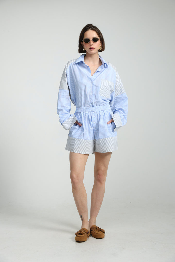 Mixed Stripe Light Blue Shorts