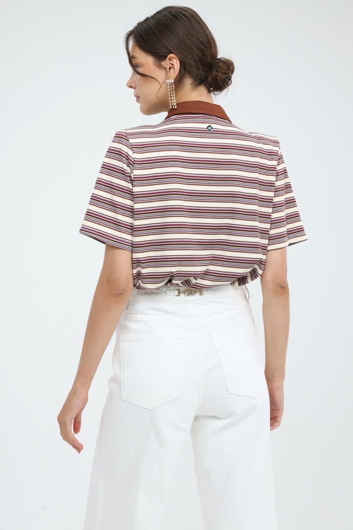 Forward Beige Striped Padded Polo