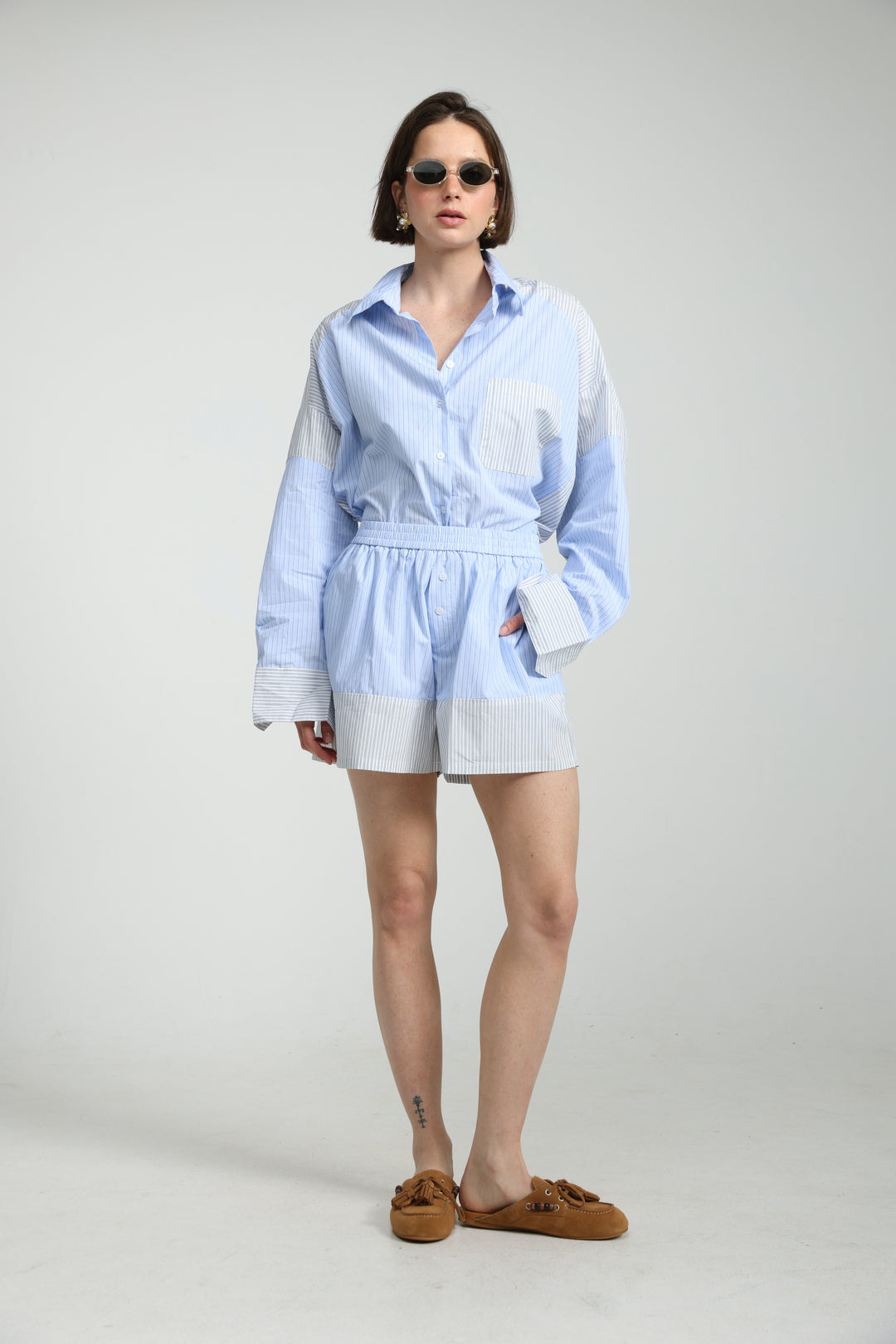 Mixed Stripe Light Blue Shorts