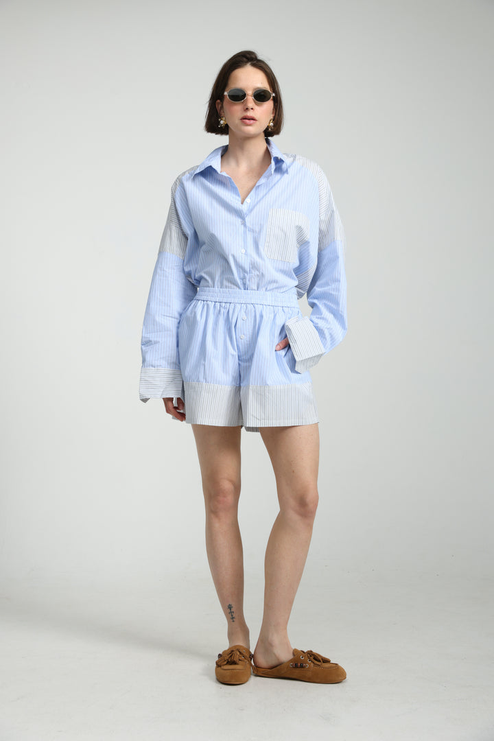 Mixed Stripe Light Blue Shorts