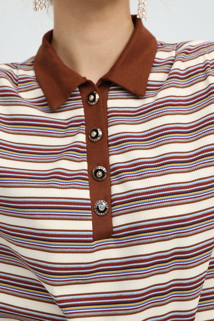 Forward Beige Striped Padded Polo