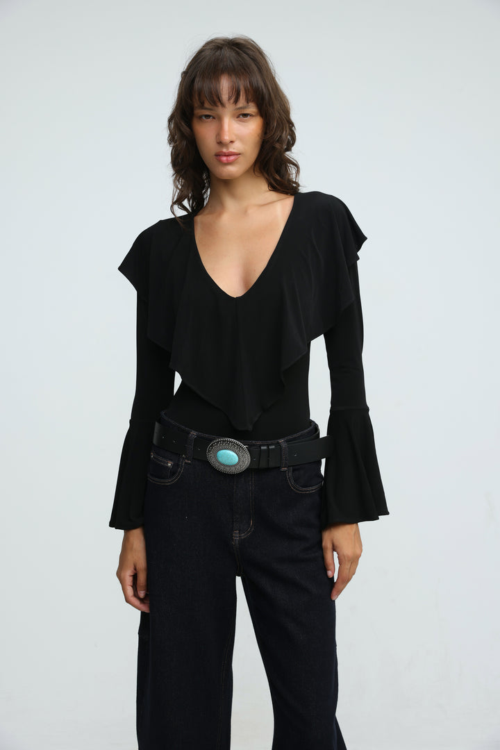 Overlap Black Bodysuit
