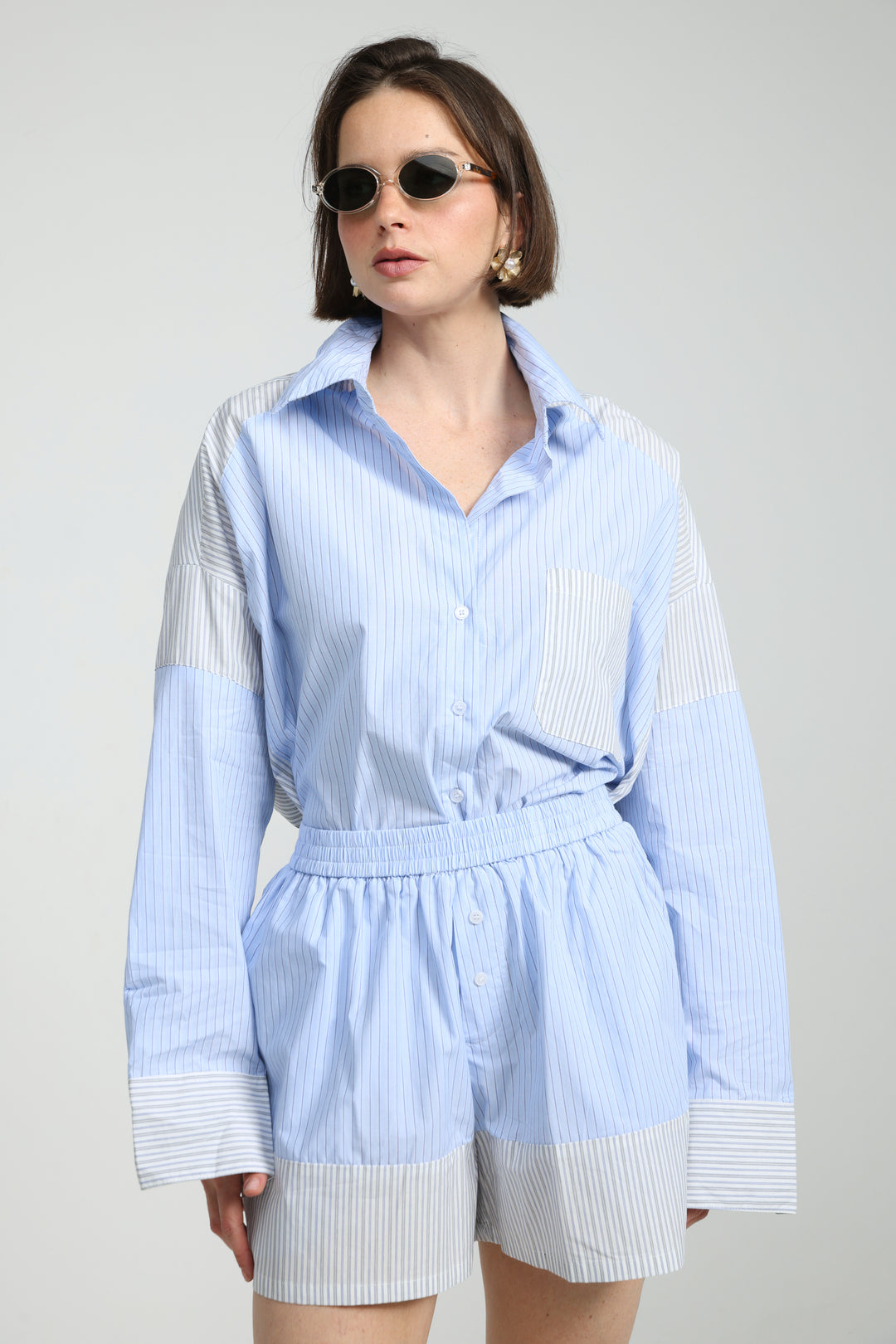 Mixed Stripe Light Blue Buttoned Shirt