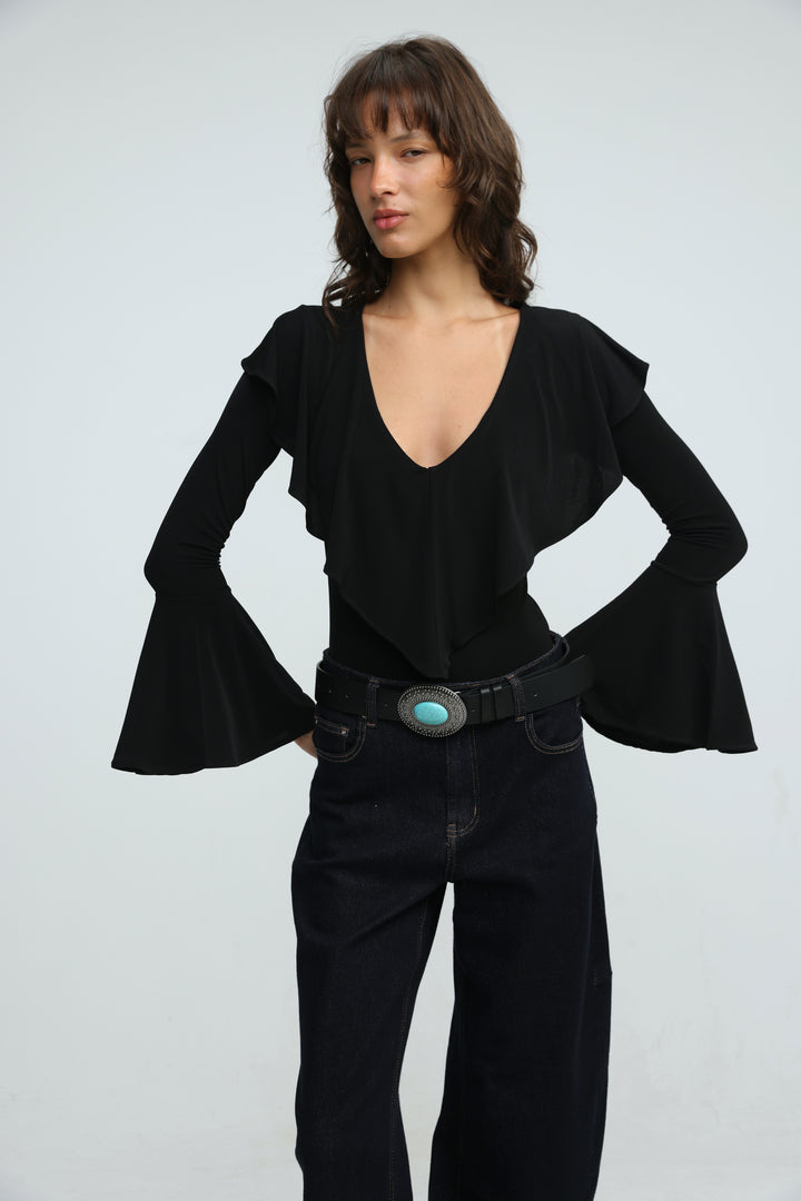Overlap Black Bodysuit