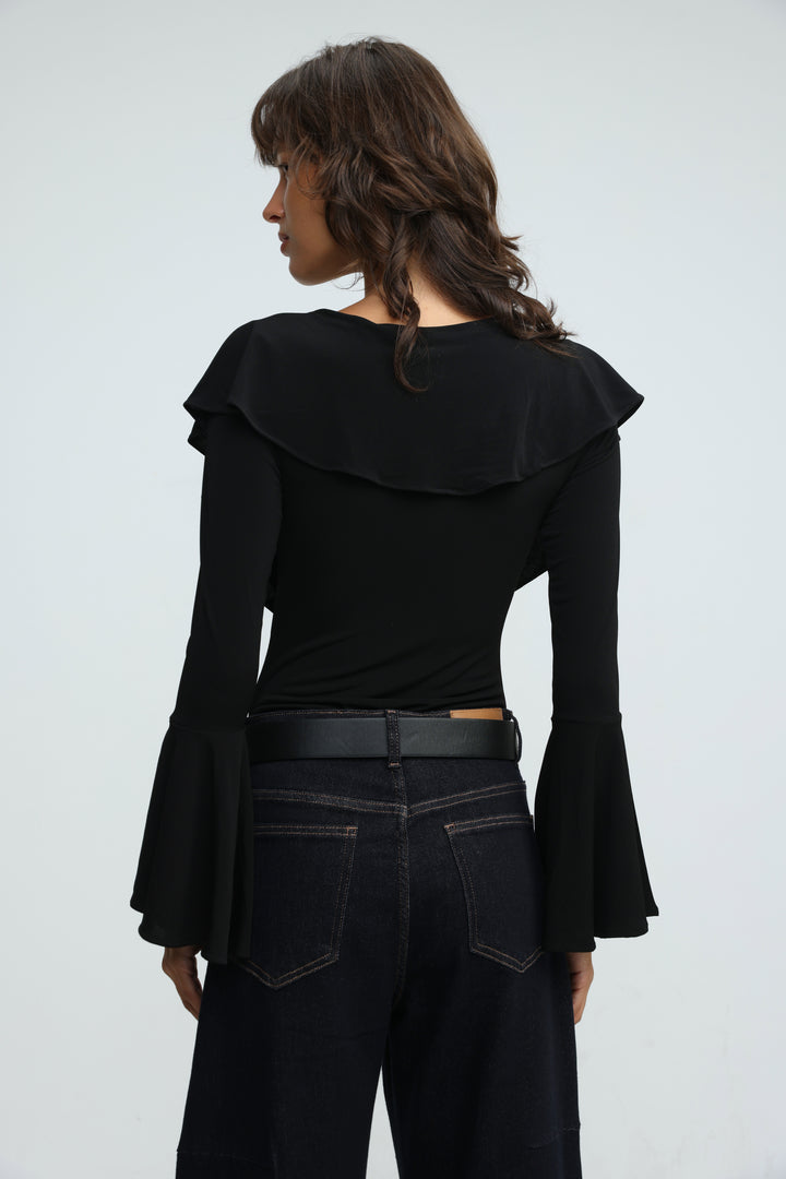 Overlap Black Bodysuit
