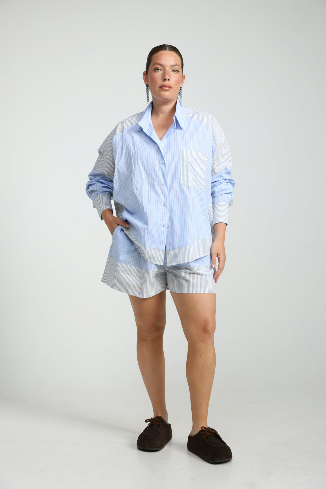 Mixed Stripe Light Blue Shorts