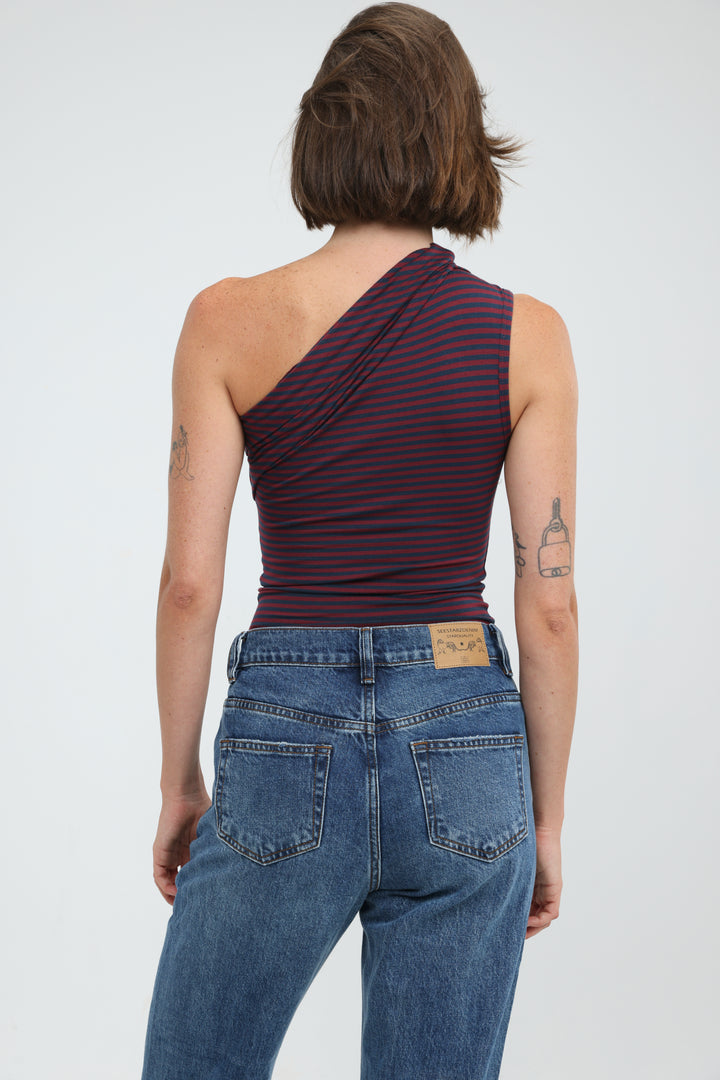 Joy Wine Striped One Shoulder Top