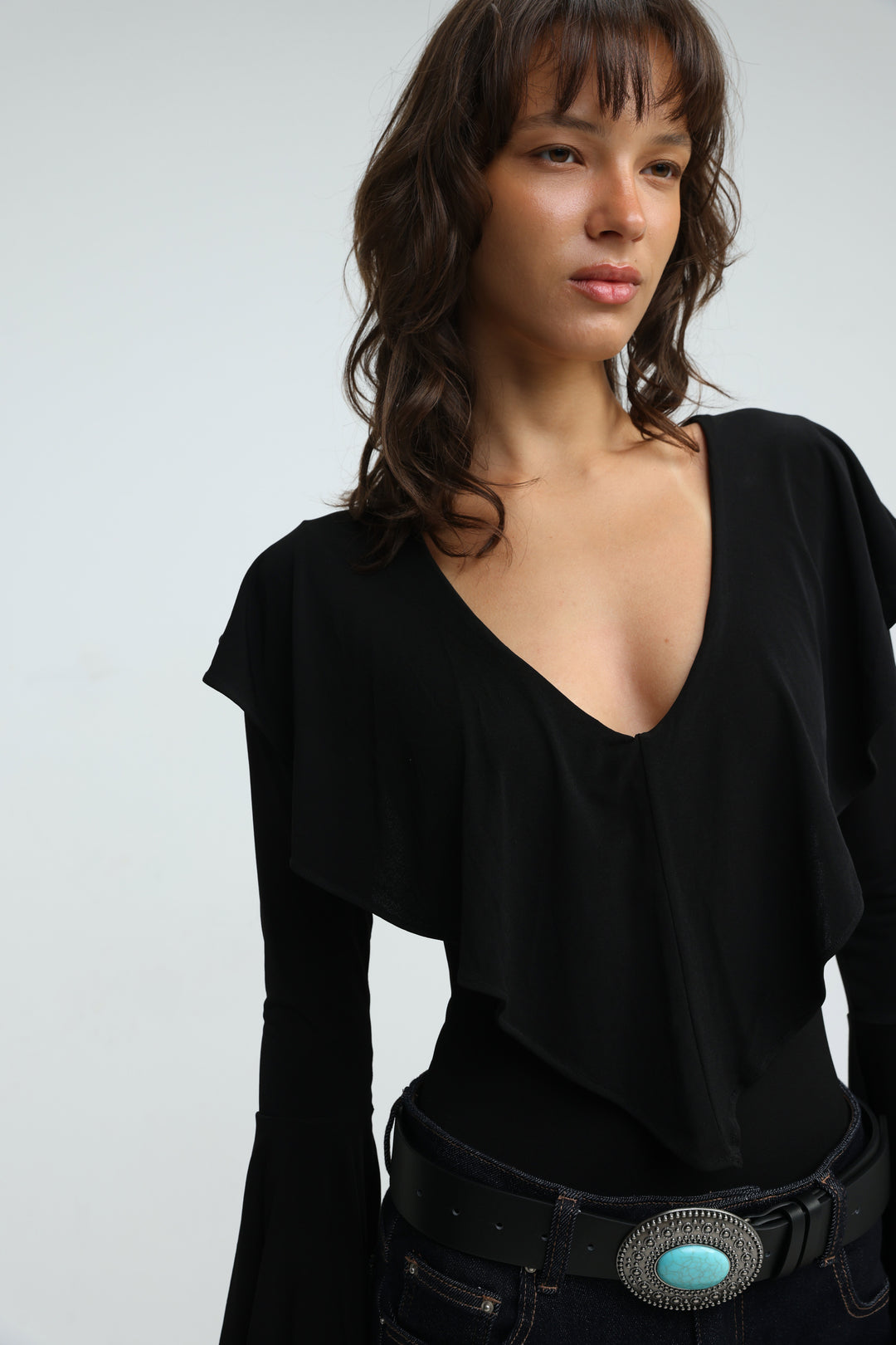 Overlap Black Bodysuit