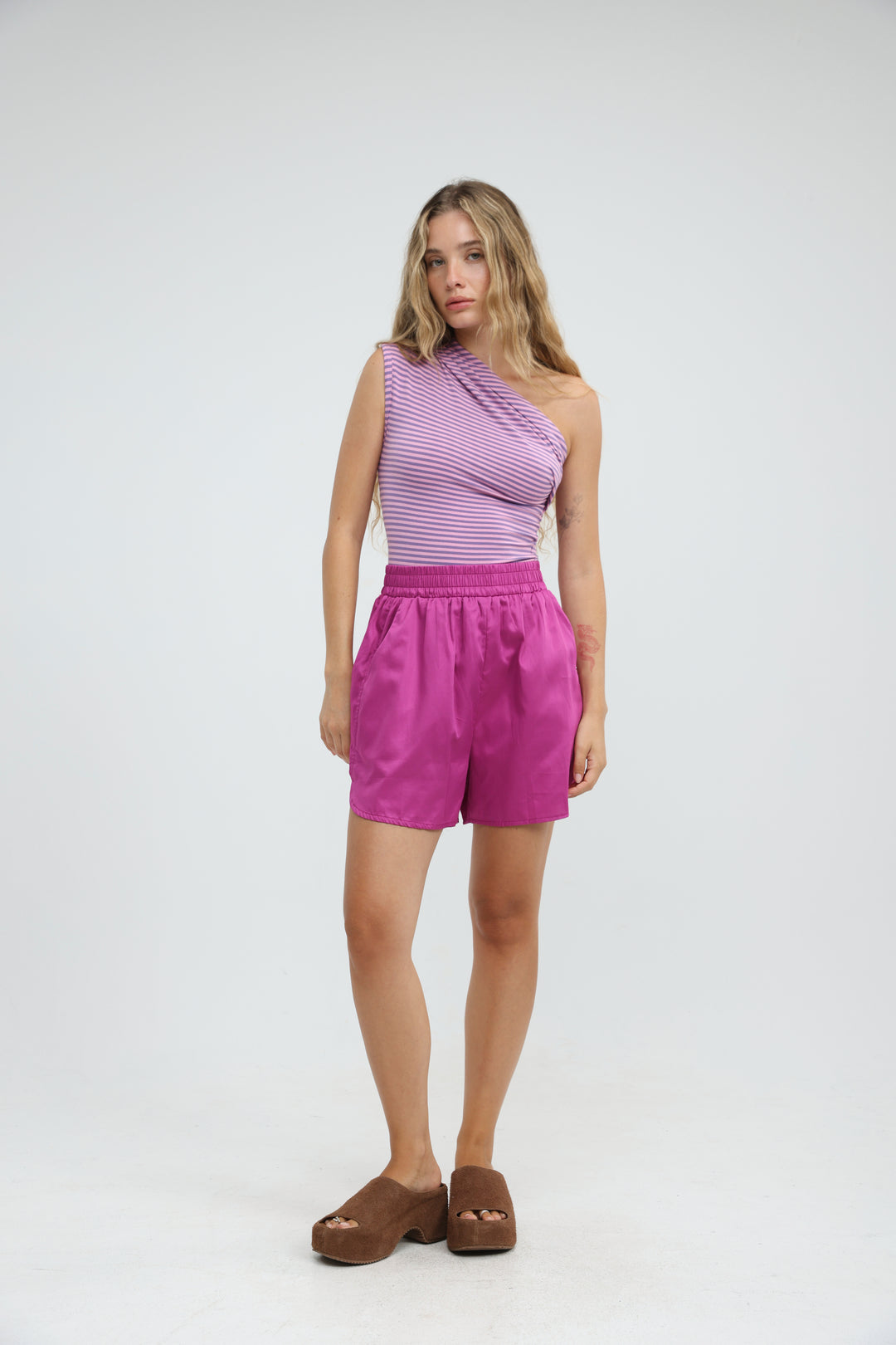 Joy Purple Striped One Shoulder Top