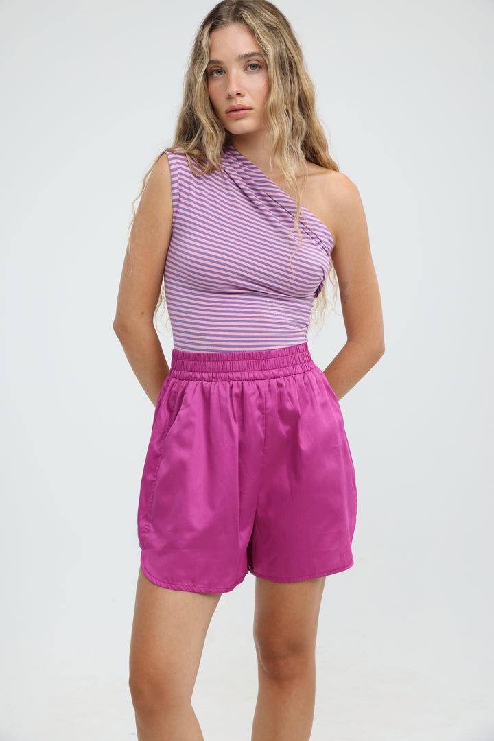 Joy Purple Striped One Shoulder Top