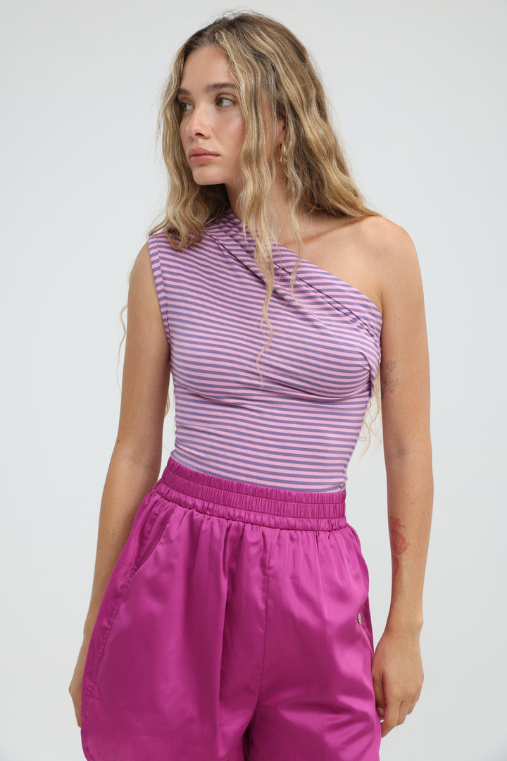 Joy Purple Striped One Shoulder Top