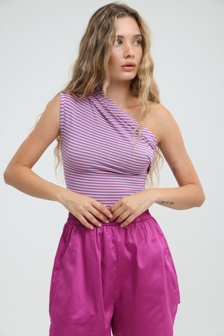 Joy Purple Striped One Shoulder Top