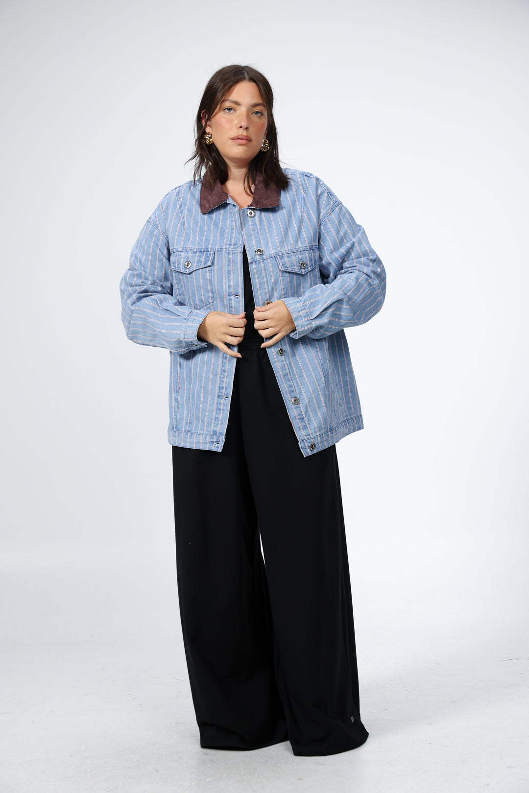 Faux Leather Mixed Blue Denim Jacket