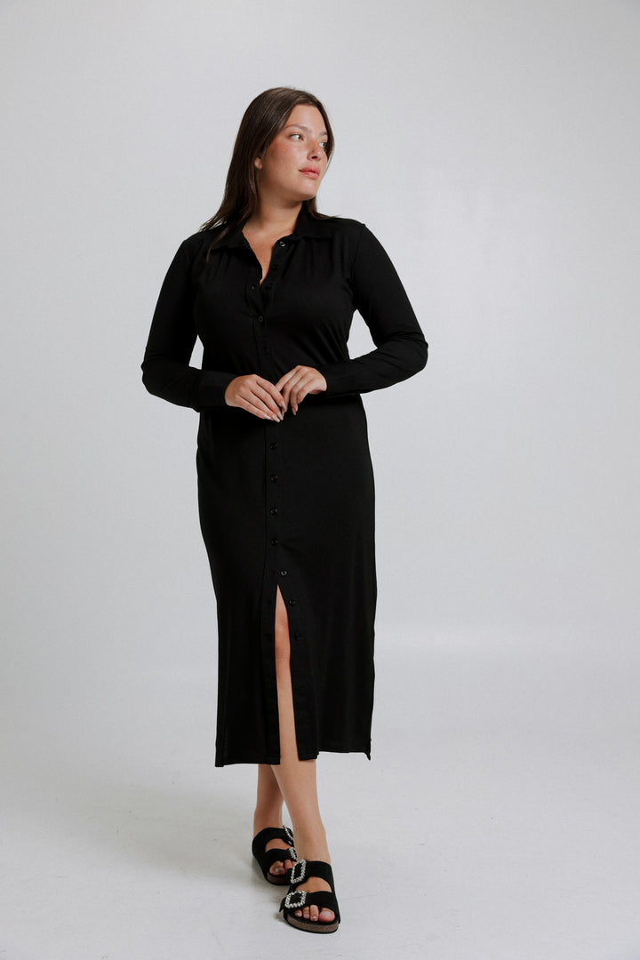 Black Buttoned Polo Dress