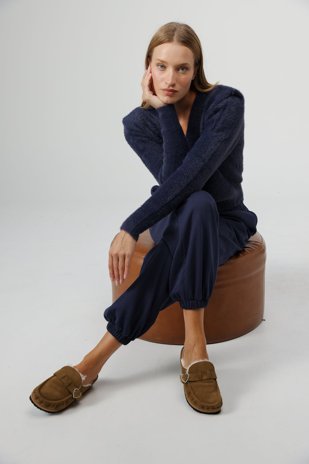 נעלי פרווה לנשים Suede Camel Mules 