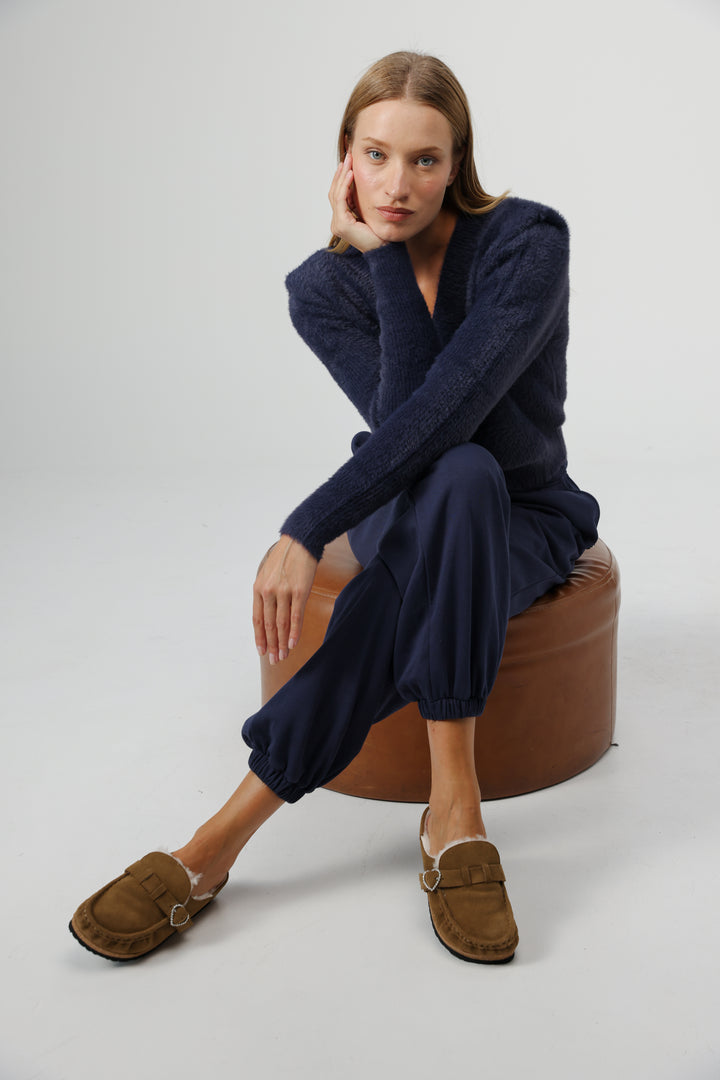 נעלי פרווה לנשים Suede Camel Mules 