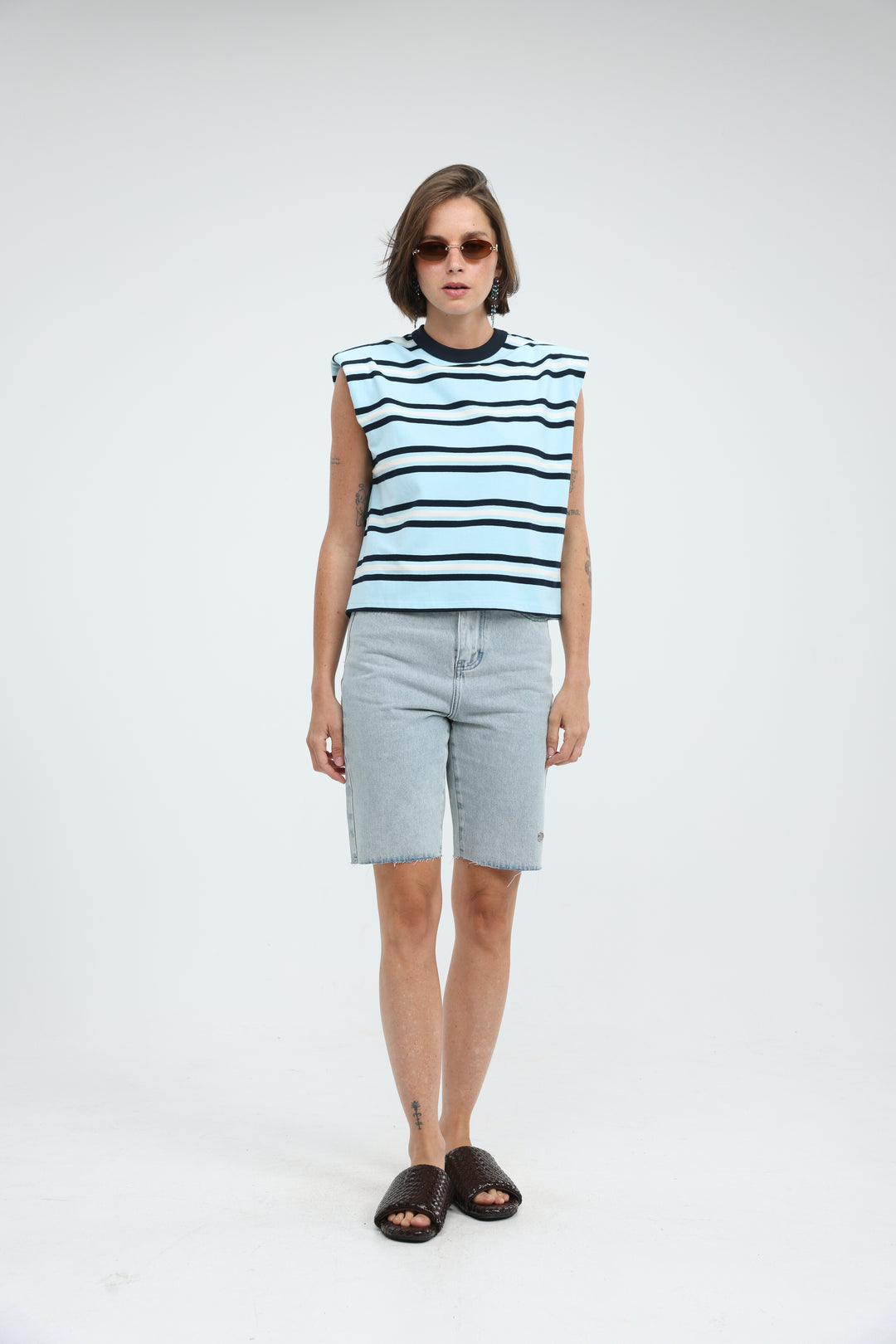 July Light Blue Striped Padded Tank
