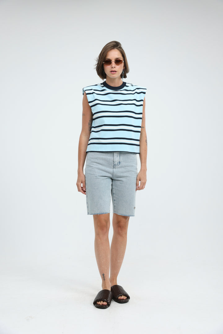 July Light Blue Striped Padded Tank