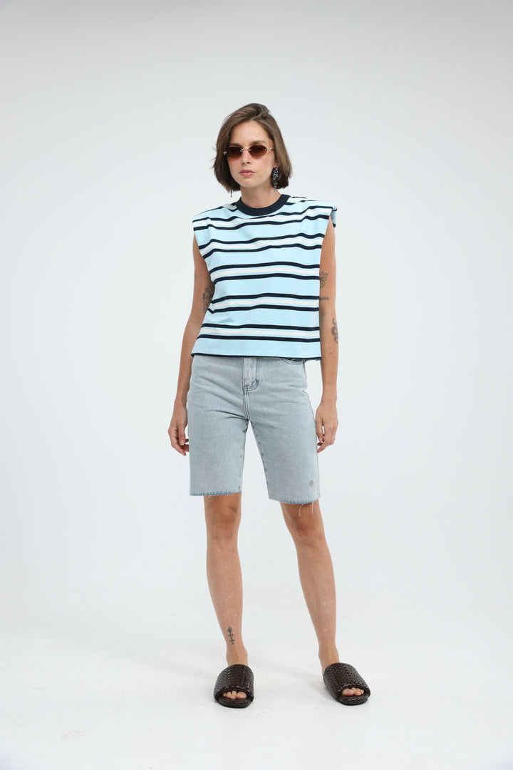 July Light Blue Striped Padded Tank