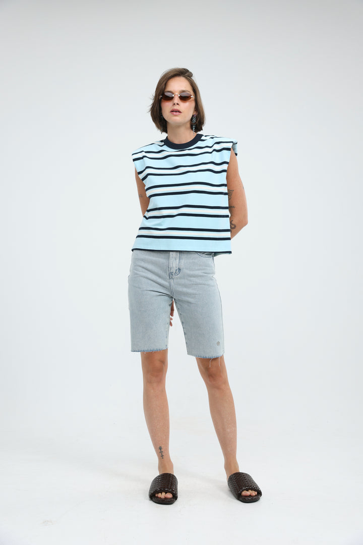 July Light Blue Striped Padded Tank