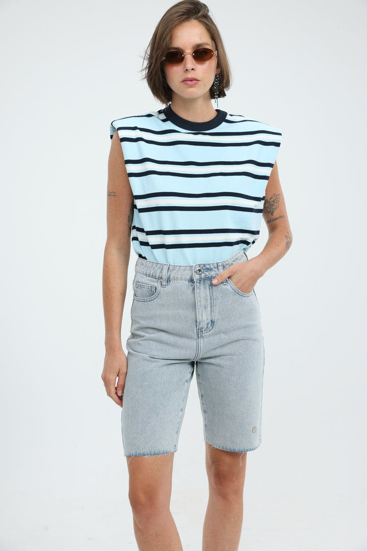 July Light Blue Striped Padded Tank