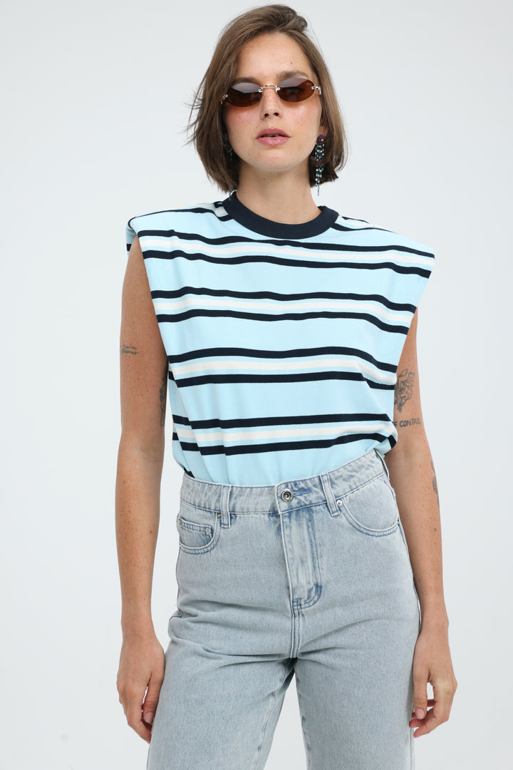 July Light Blue Striped Padded Tank