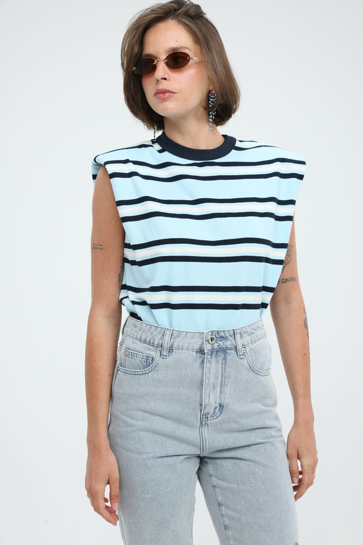 July Light Blue Striped Padded Tank