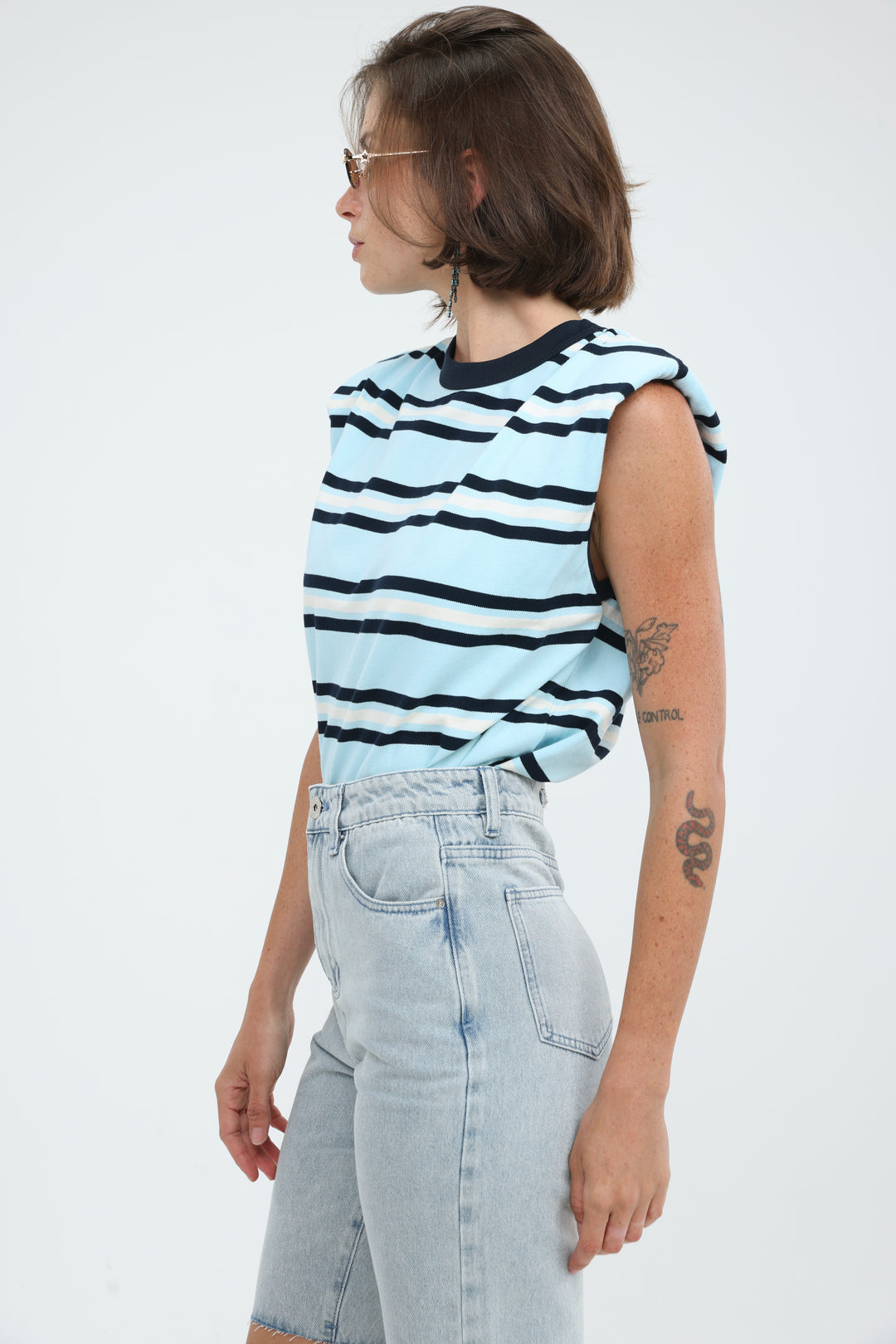 July Light Blue Striped Padded Tank