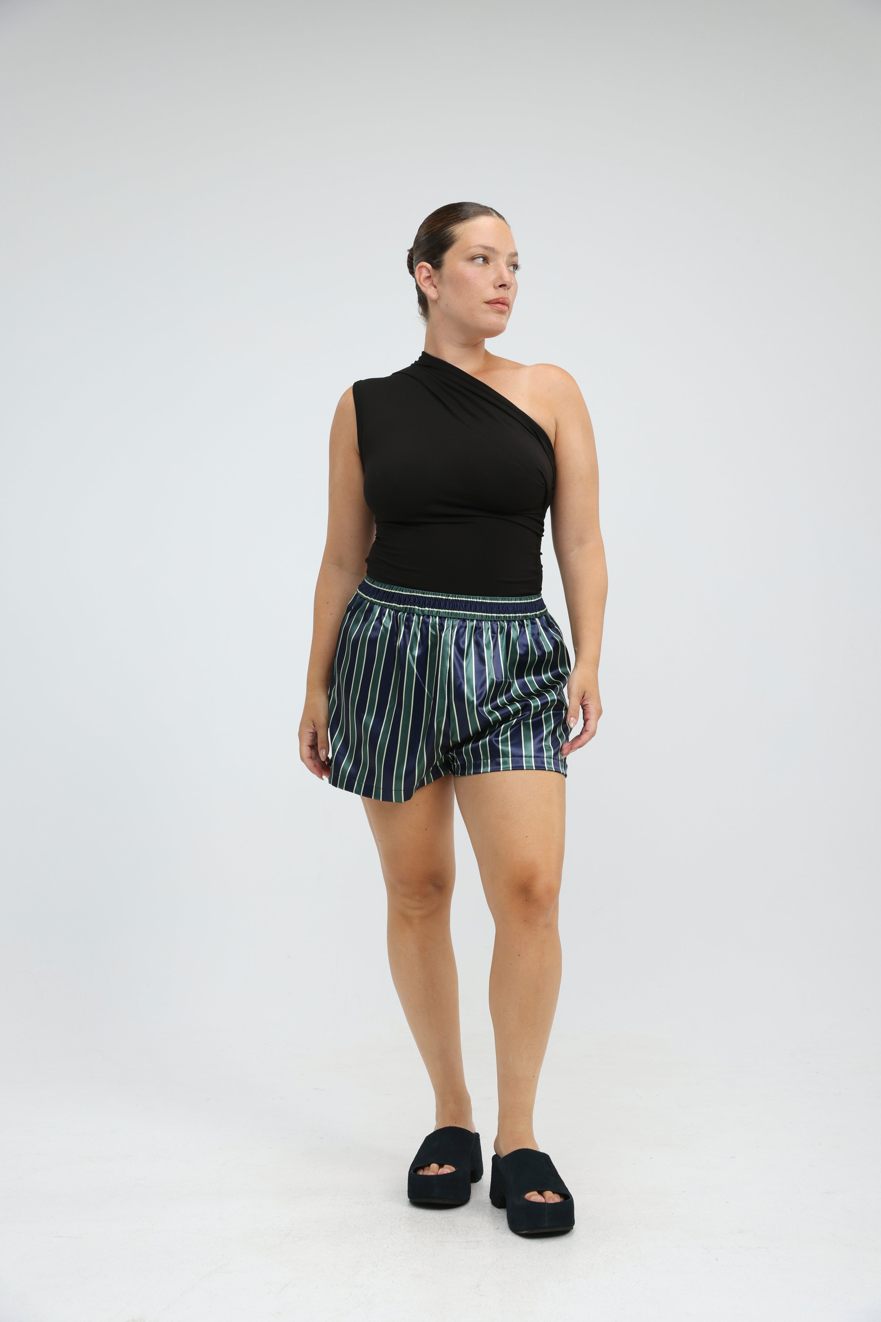Green Striped Satin Shorts – SEESTARZ
