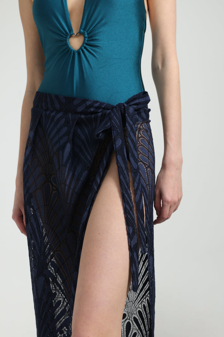 Lacy Navy Wrap Skirt