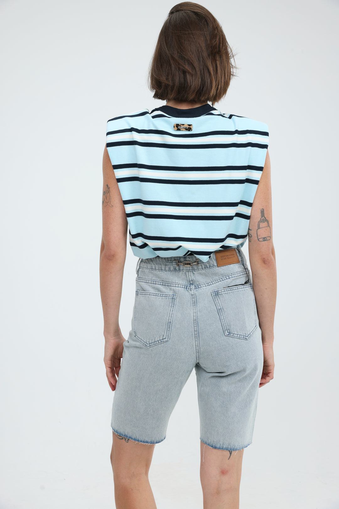 July Light Blue Striped Padded Tank