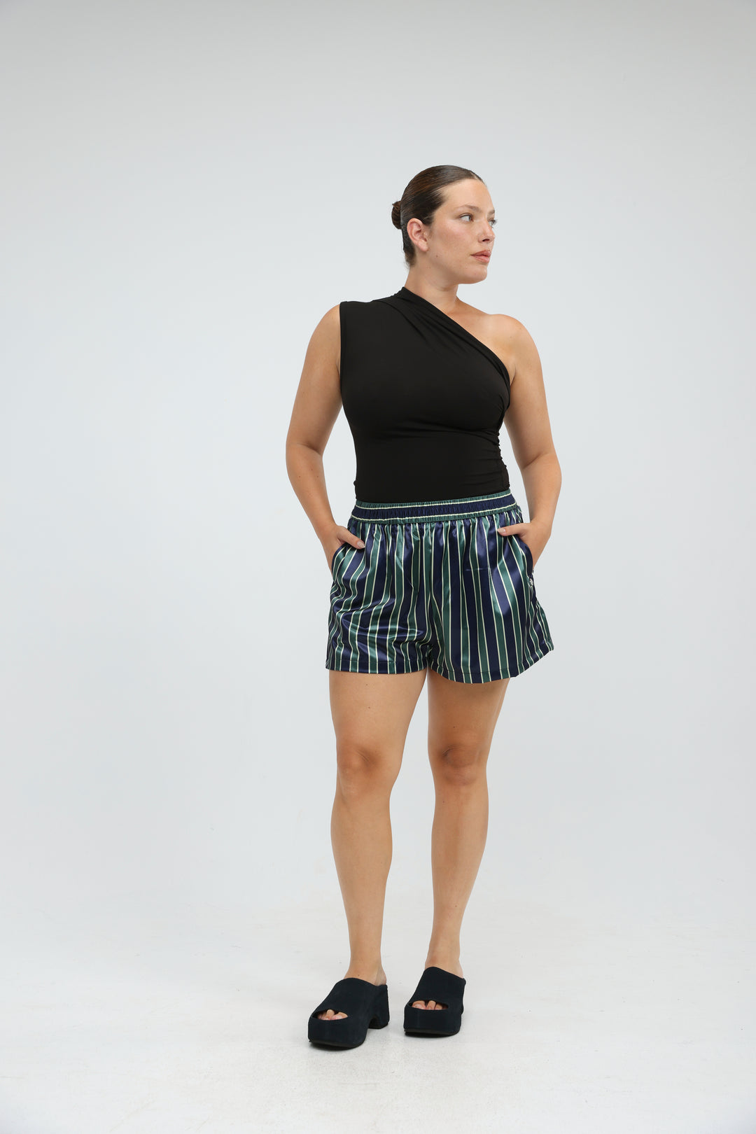 Wine Striped Satin Shorts