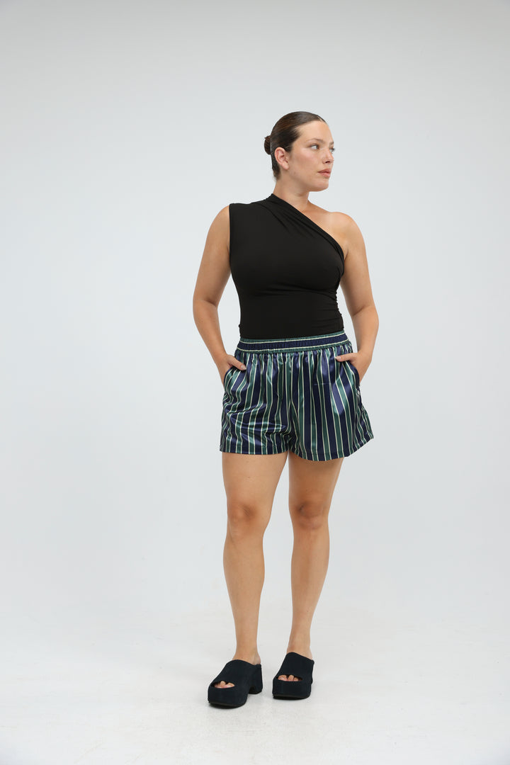 Wine Striped Satin Shorts