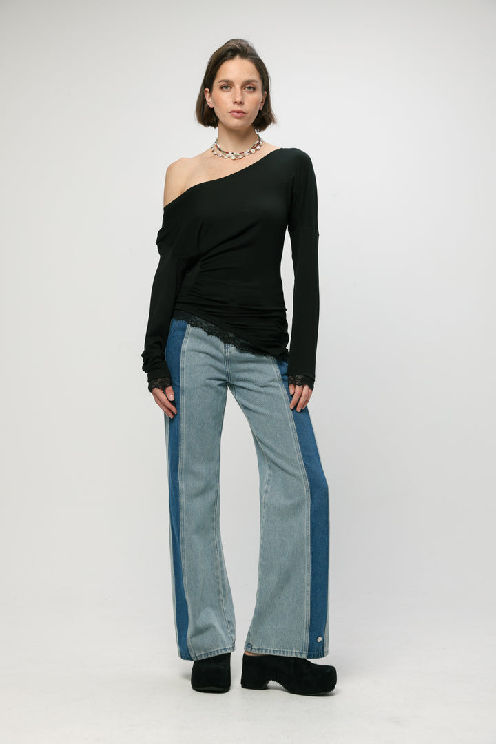 Fresh Black One Shoulder Shirt