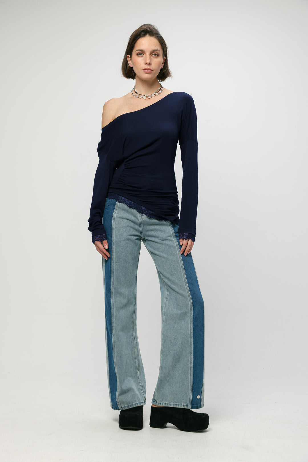 Fresh Navy One Shoulder Shirt