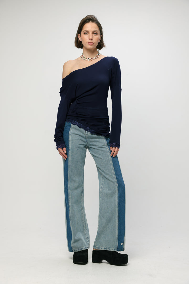 Fresh Navy One Shoulder Shirt