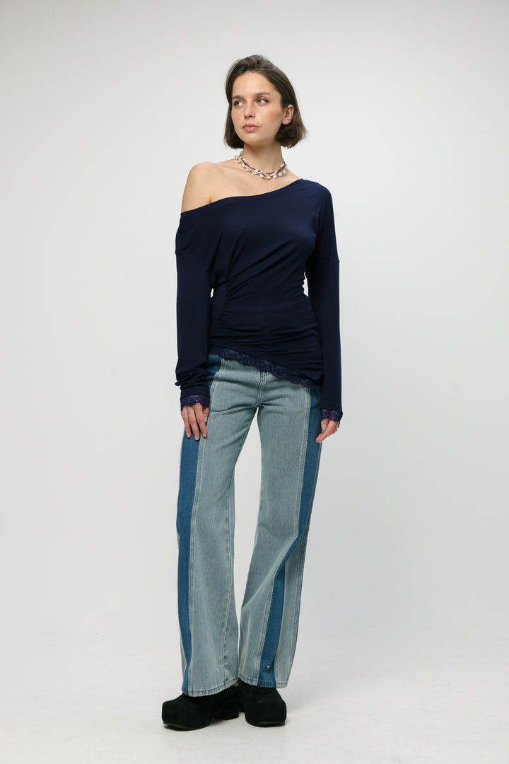 Fresh Navy One Shoulder Shirt