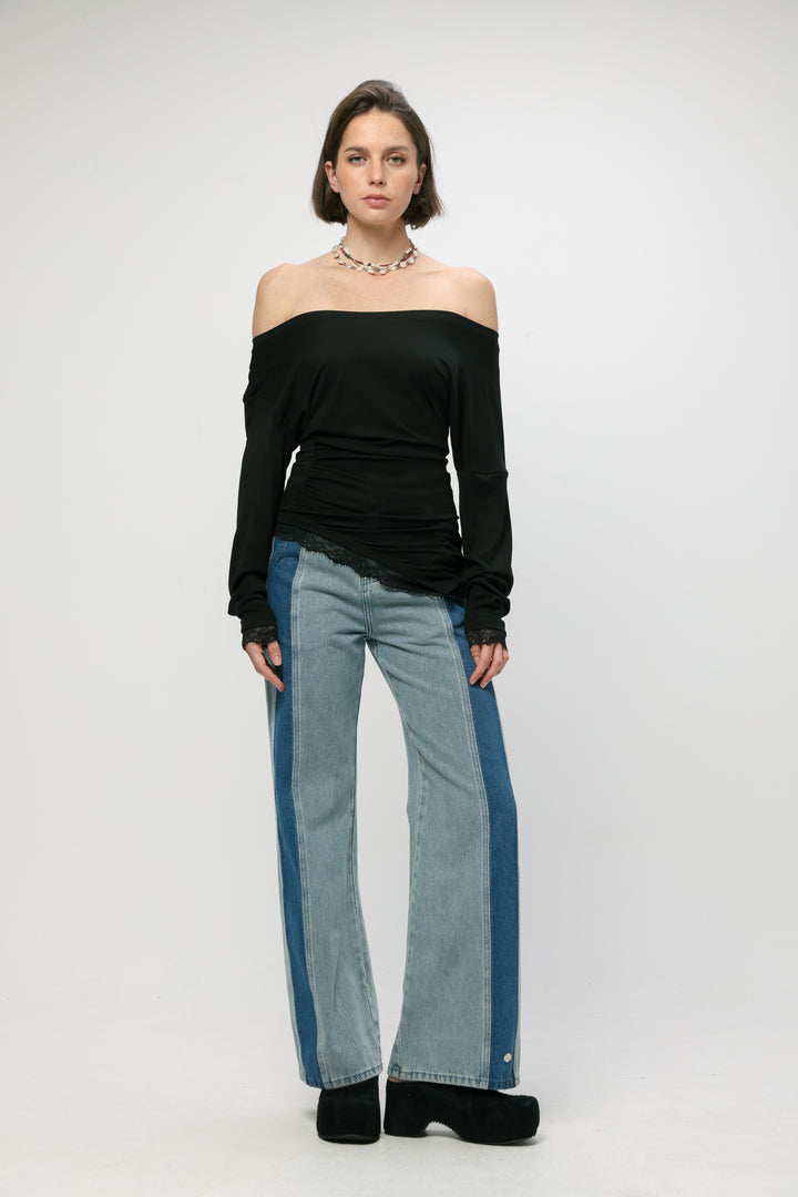 Fresh Black One Shoulder Shirt
