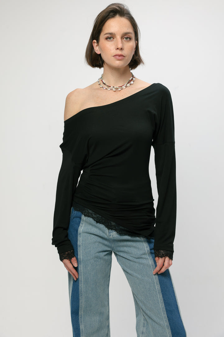 Fresh Black One Shoulder Shirt