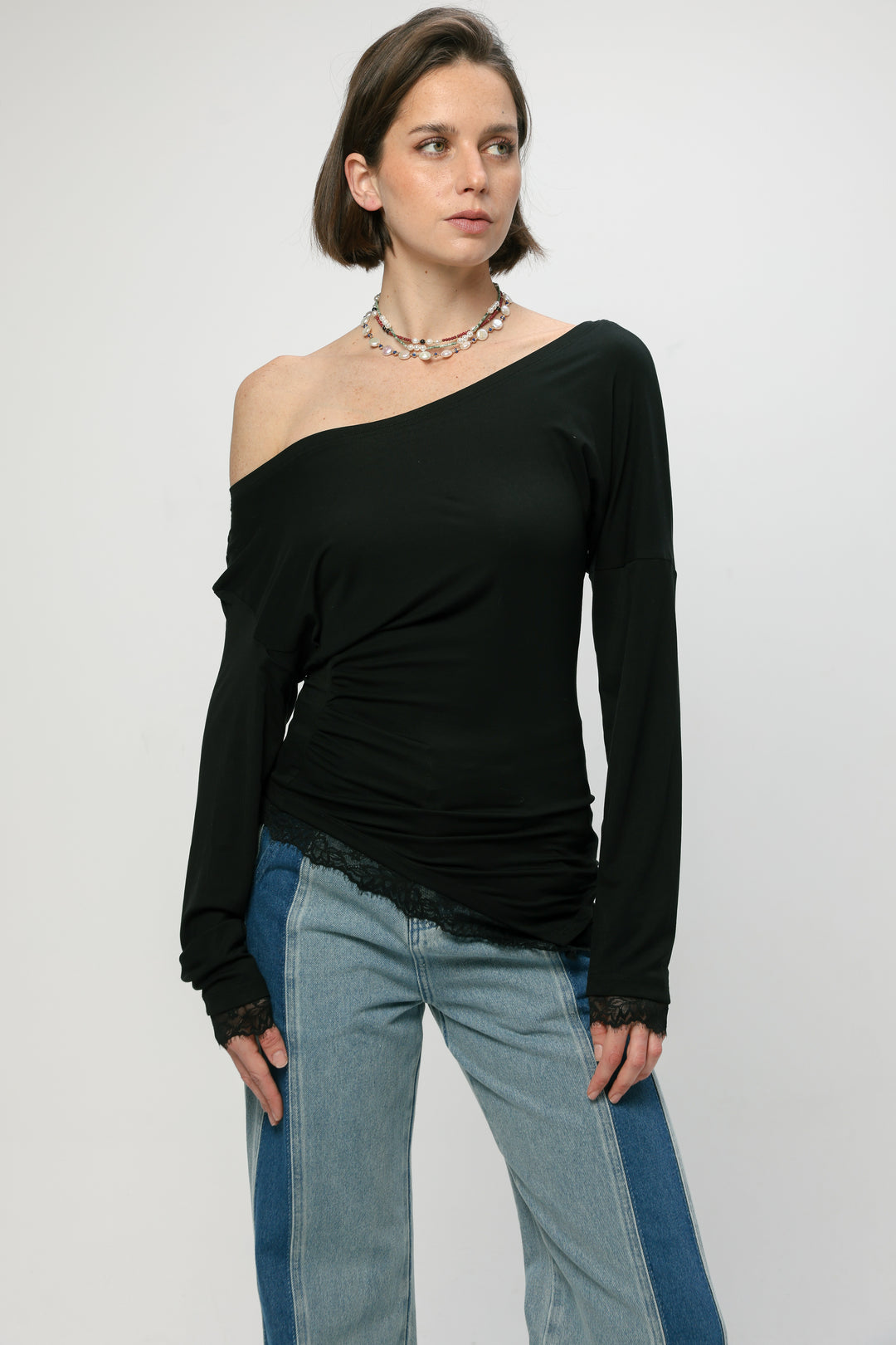 Fresh Black One Shoulder Shirt