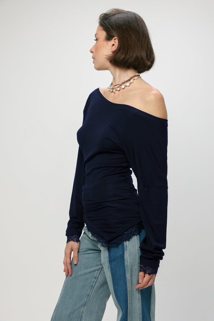 Fresh Navy One Shoulder Shirt