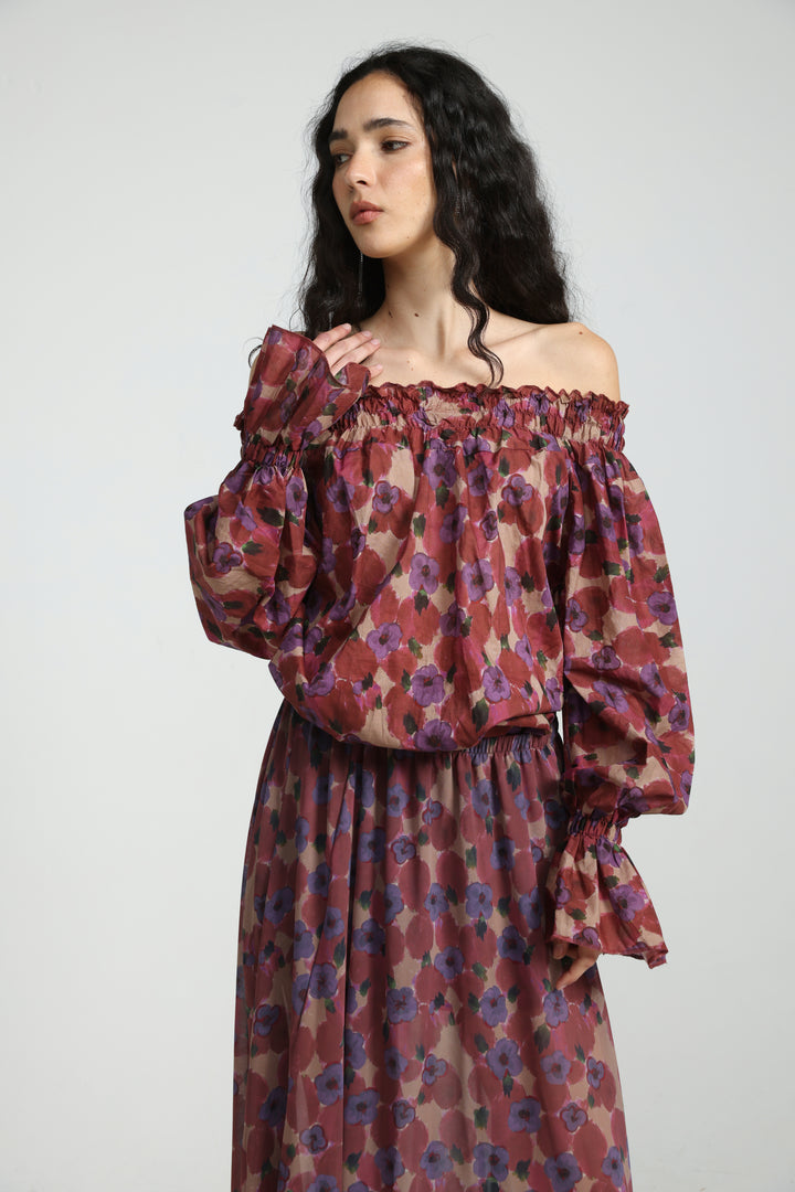 Playful Floral Off Shoulder Top