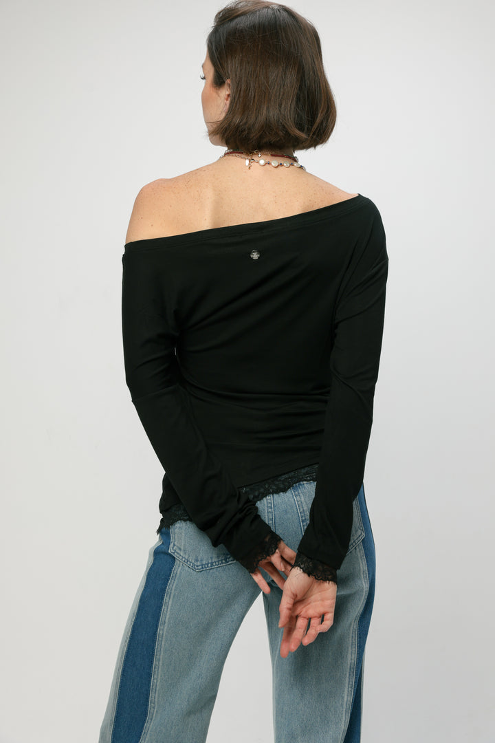 Fresh Black One Shoulder Shirt
