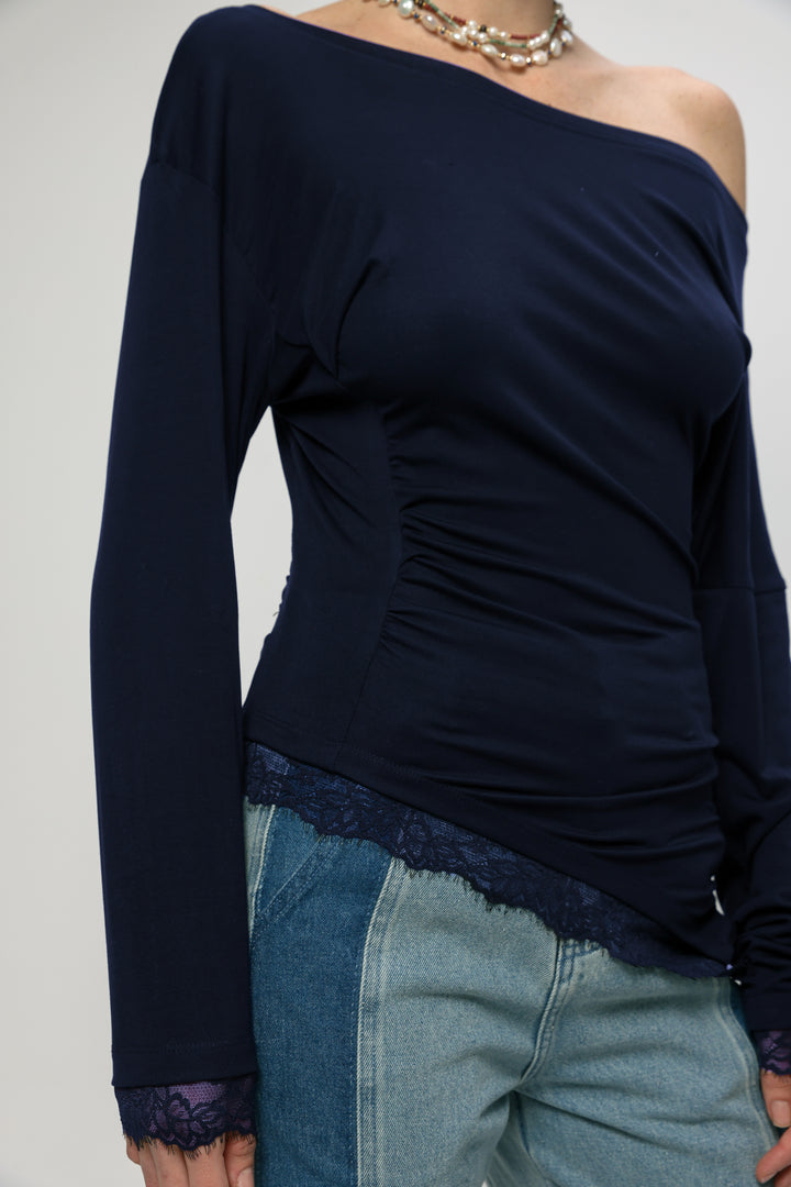 Fresh Navy One Shoulder Shirt