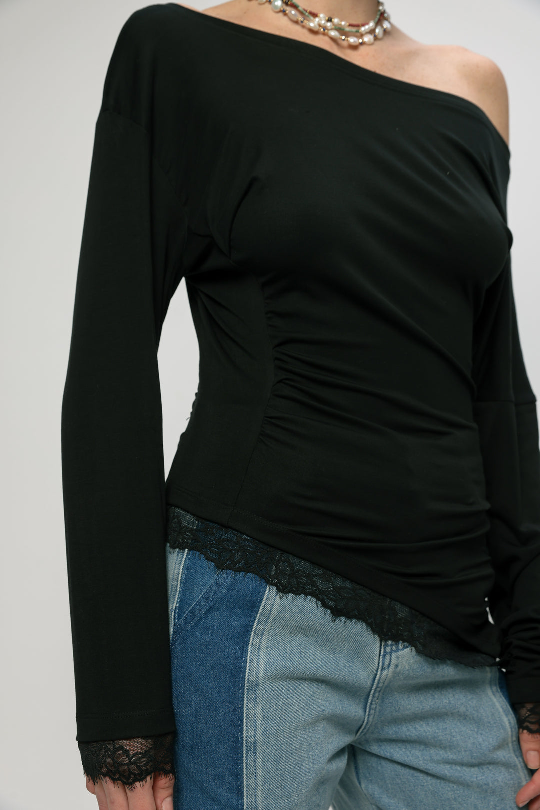 Fresh Black One Shoulder Shirt