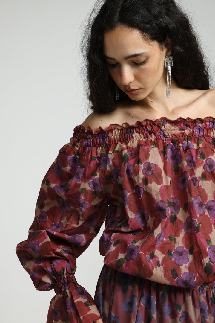 Playful Floral Off Shoulder Top