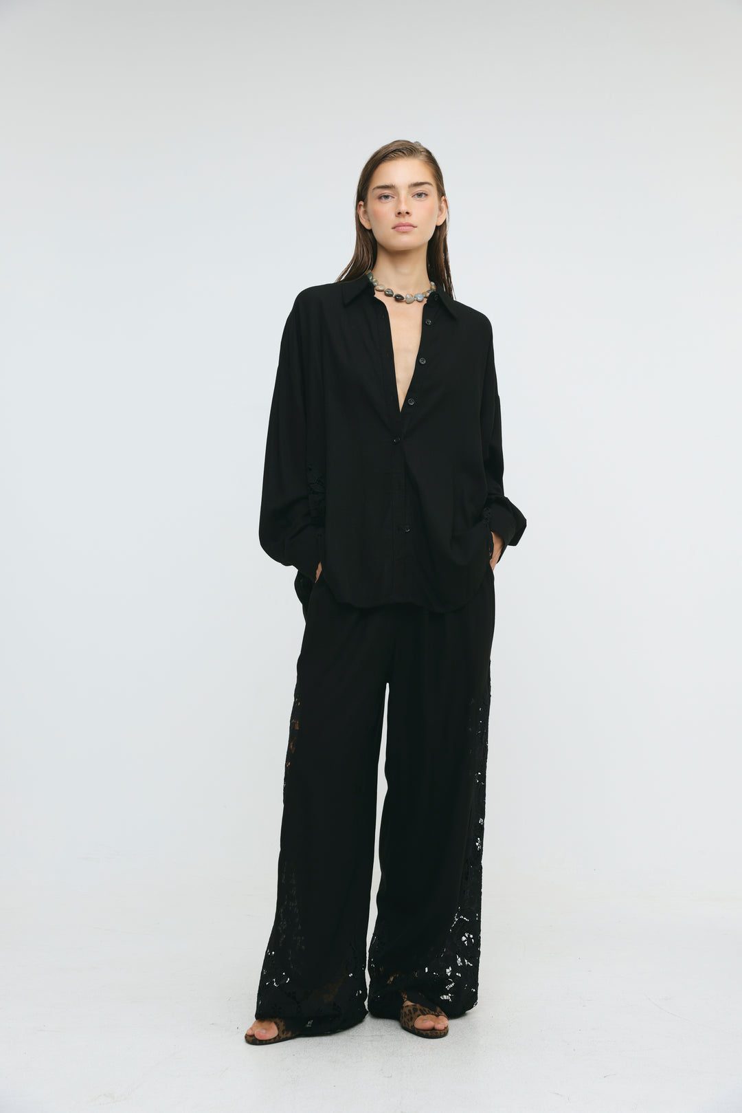 Lace Detail Black Shirt
