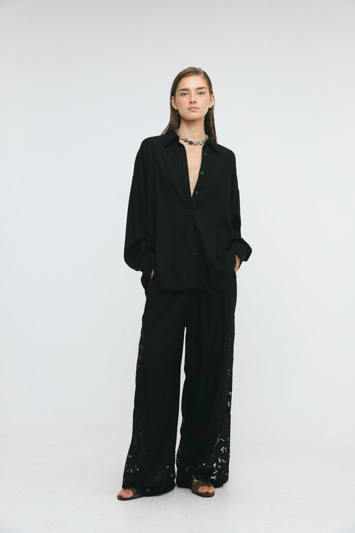 Lace Detail Black Shirt